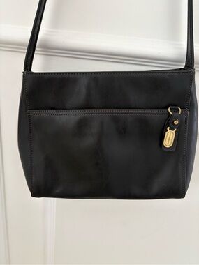 Liz Claiborne Black Leather Shoulder Bag with Gold Accent